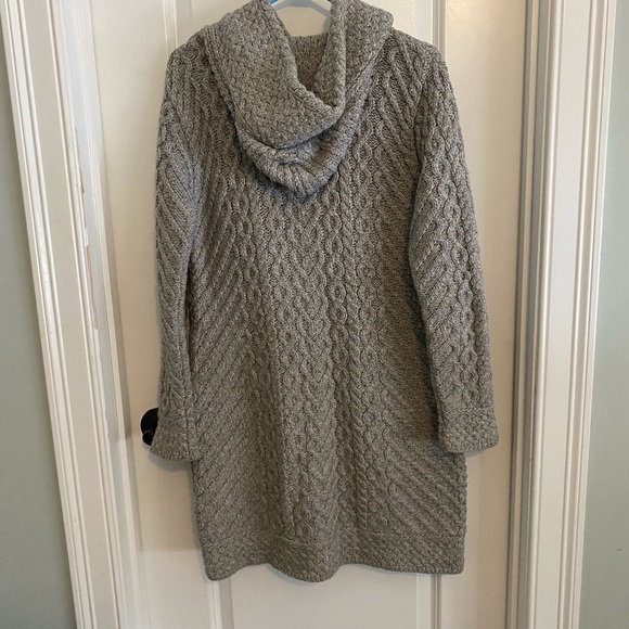 Aran Mor Made in Ireland Merino Wool Cable Knit Hooded Long Cardigan - Picture 10 of 14